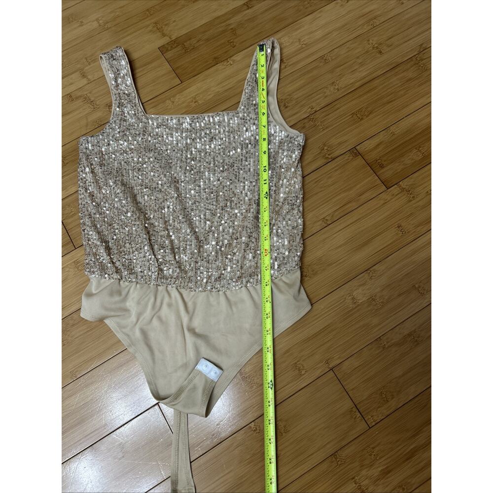 BCBG Generation Metallic Sequin Bodysuit Square Neck Y2K Party Glam Sz M - Picture 5 of 5